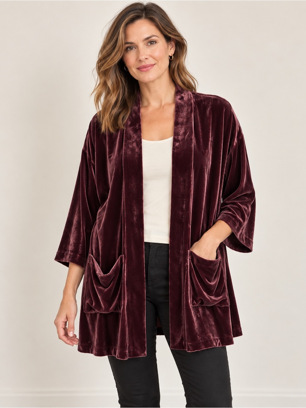 Eileen Fisher Silk Blend Plum Draped Top Jacket Relaxed Minimalist Holiday XL